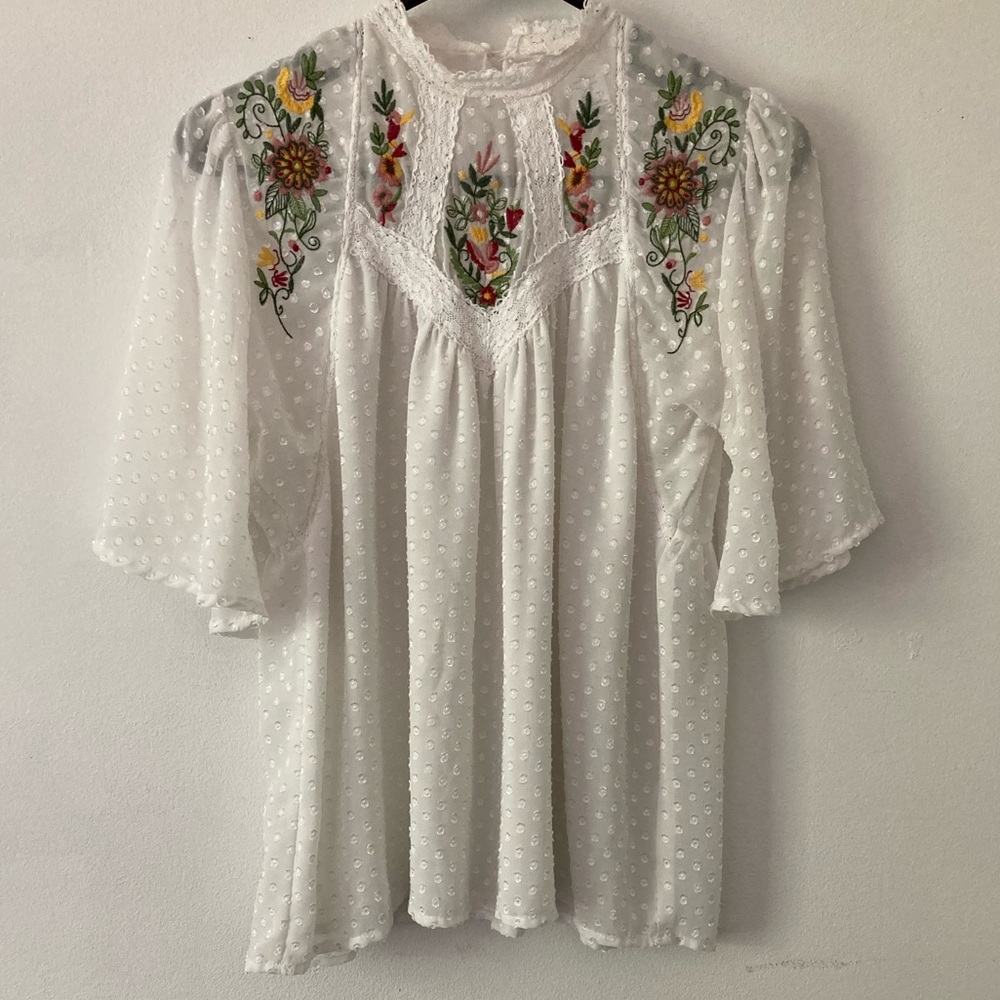 Embroidered Victorian Inspired Boho Blouse XS